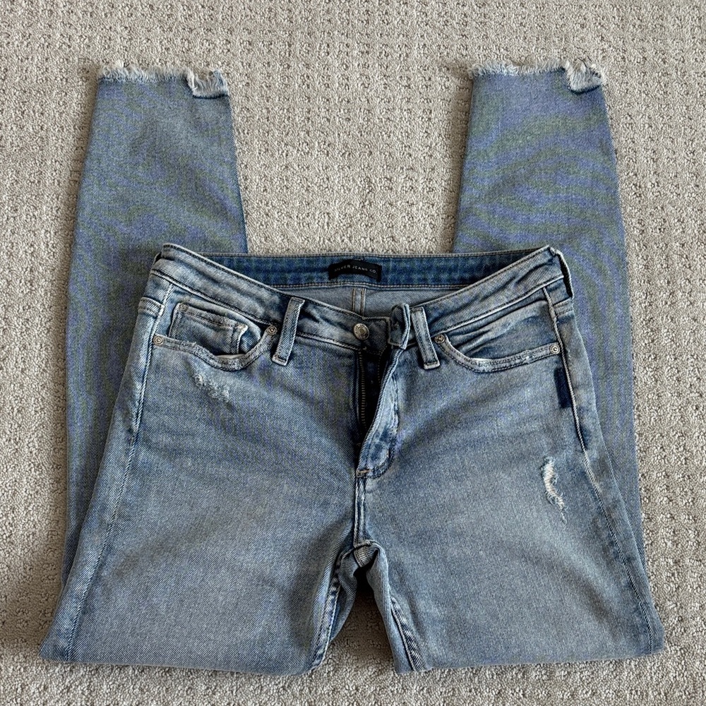 Silver Jeans Most Wanted Skinny Light Blue Distressed Women Jeans W28 L29